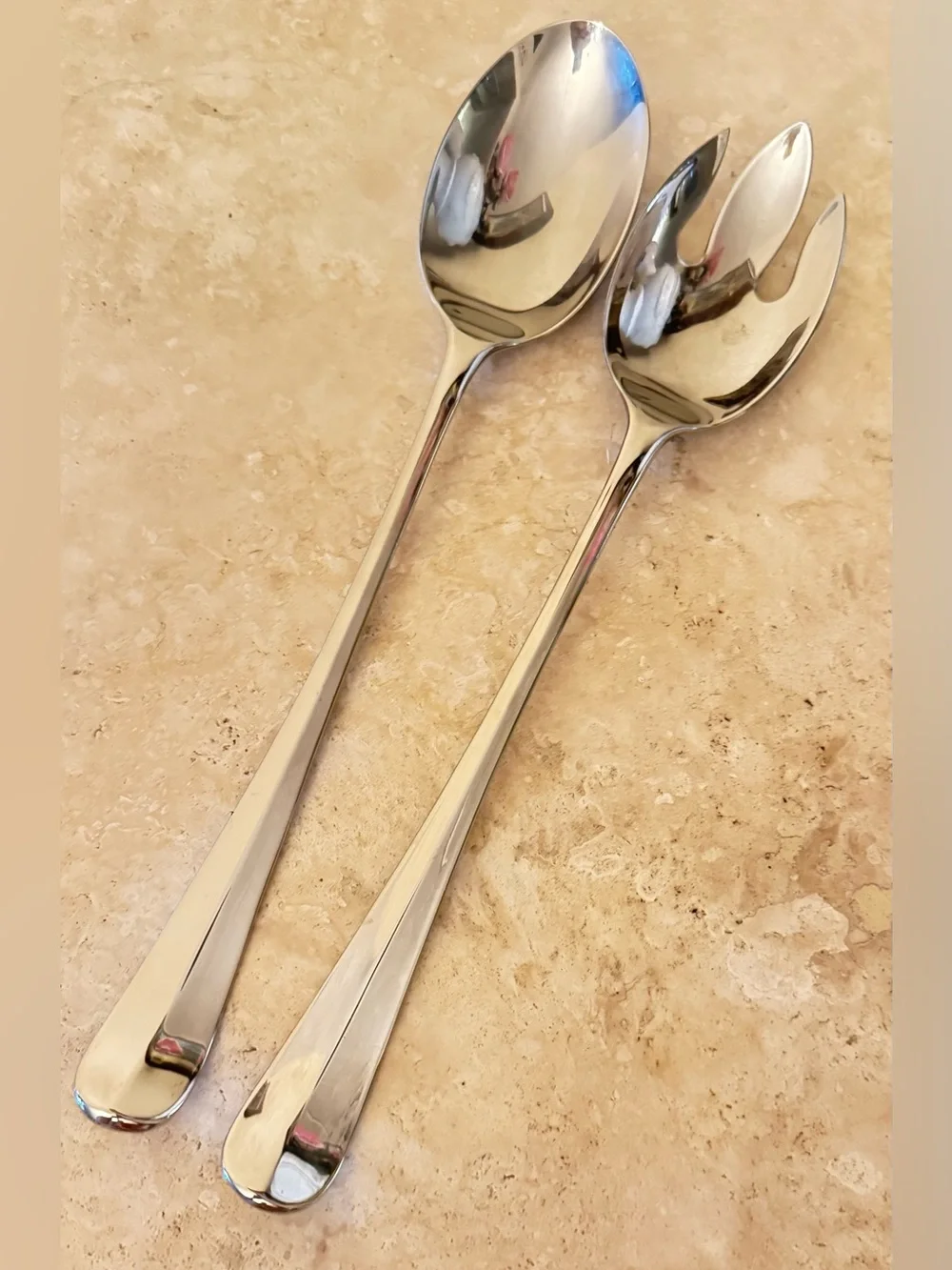 Stainless Steel Serving Spoon and Fork Set - Silver